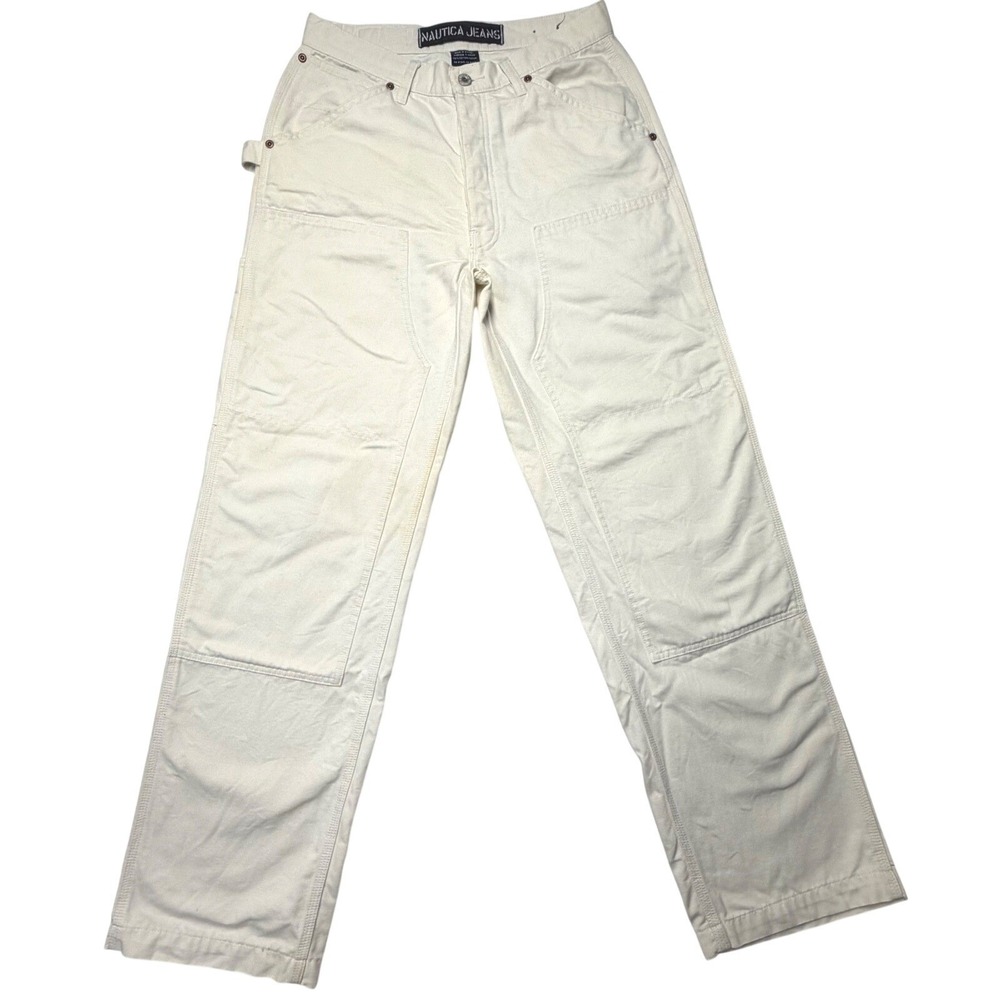 Nautica Jeans Vintage Carpenter Pants Womens‎ 31 White Double Knee Utility 90's